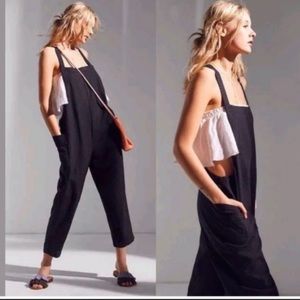 BDG Shapeless Black Linen Blend Overall Jumpsuit
